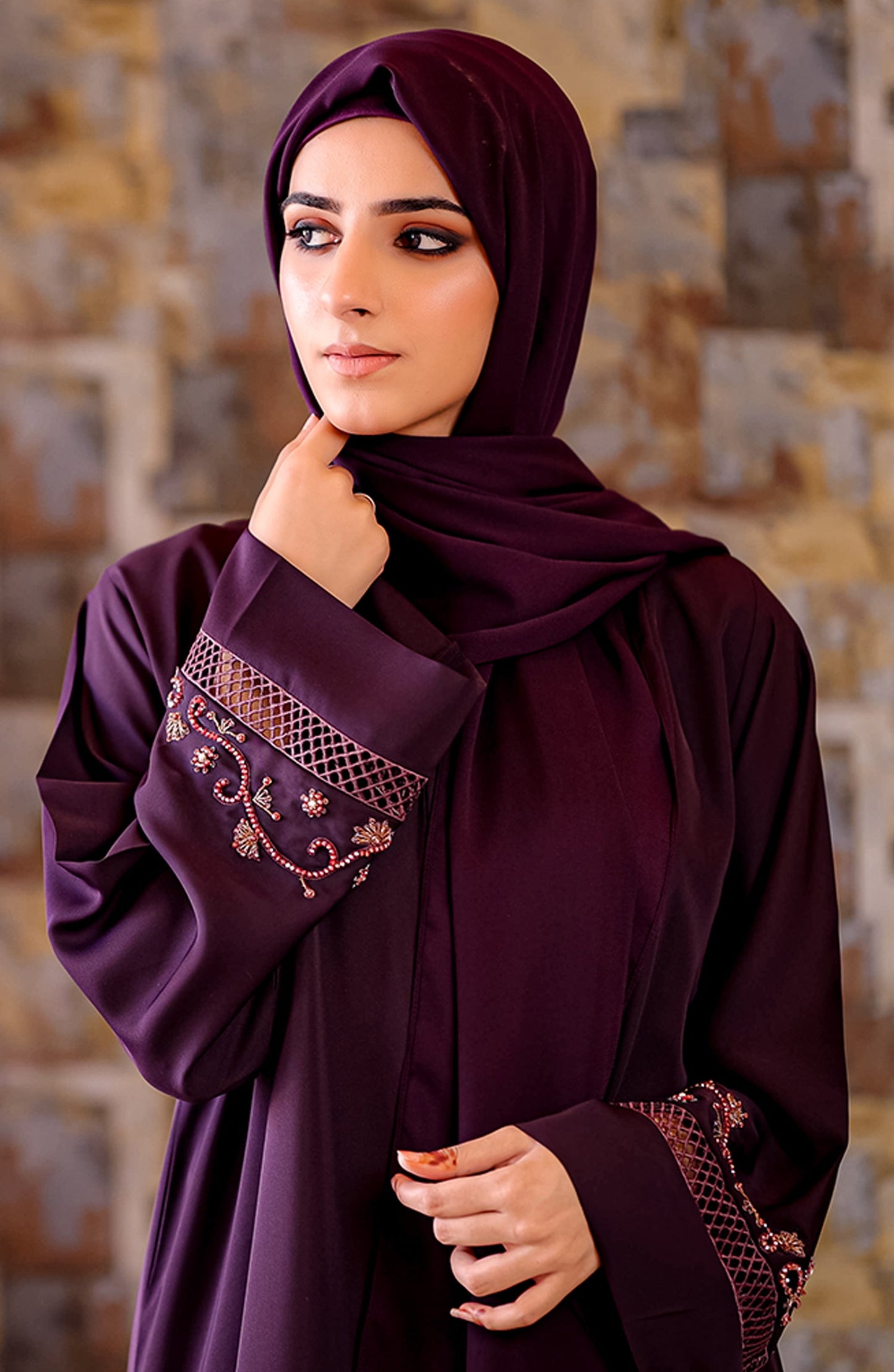 Plum Embellished Abaya