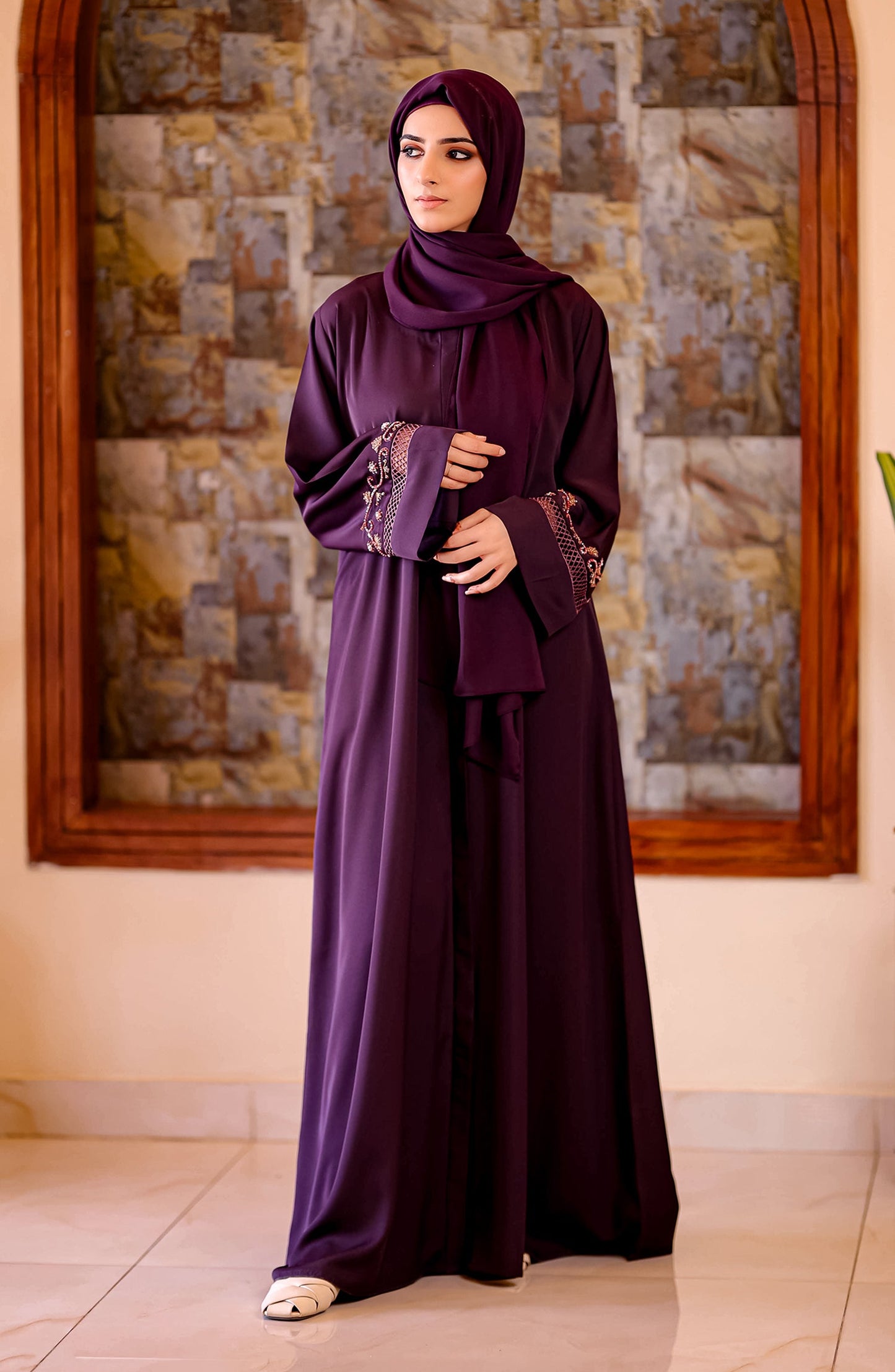 Plum Embellished Abaya