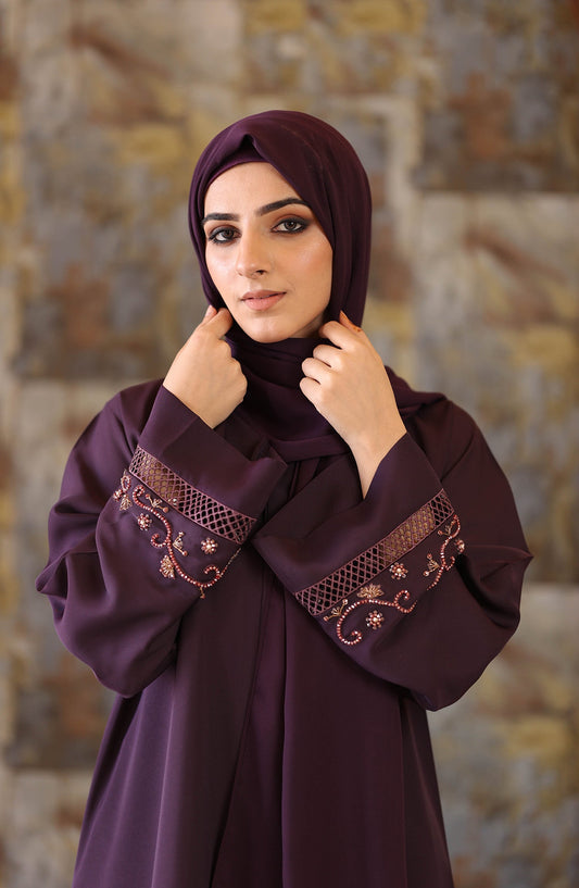 Plum Embellished Abaya