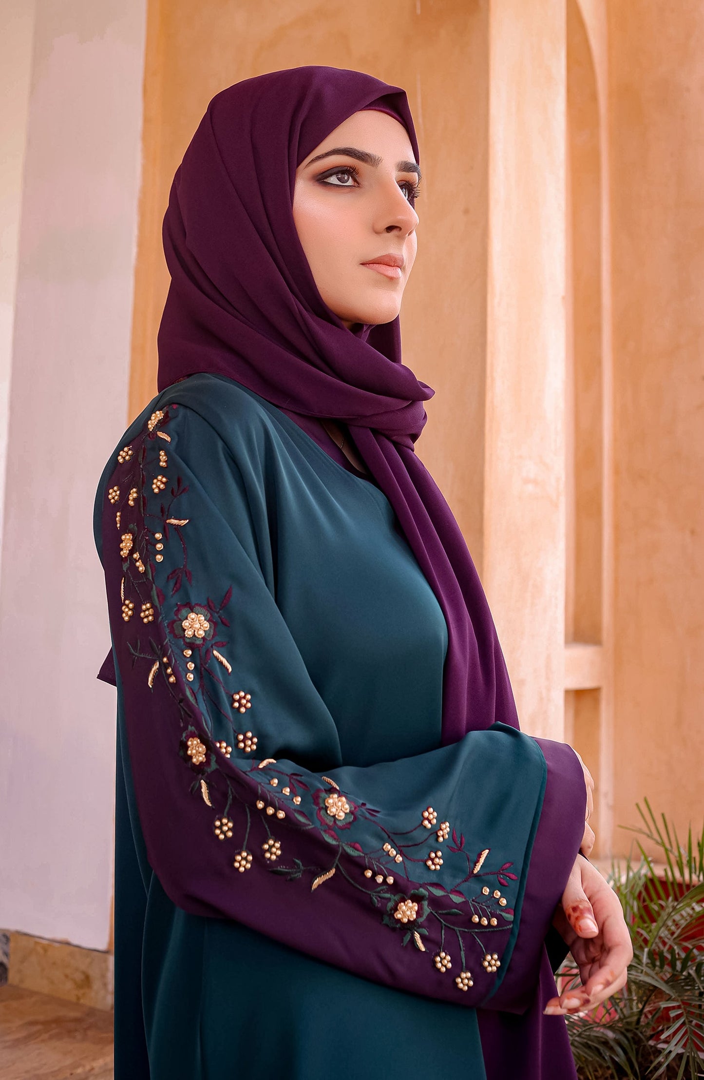 Sea Green Embellished Abaya