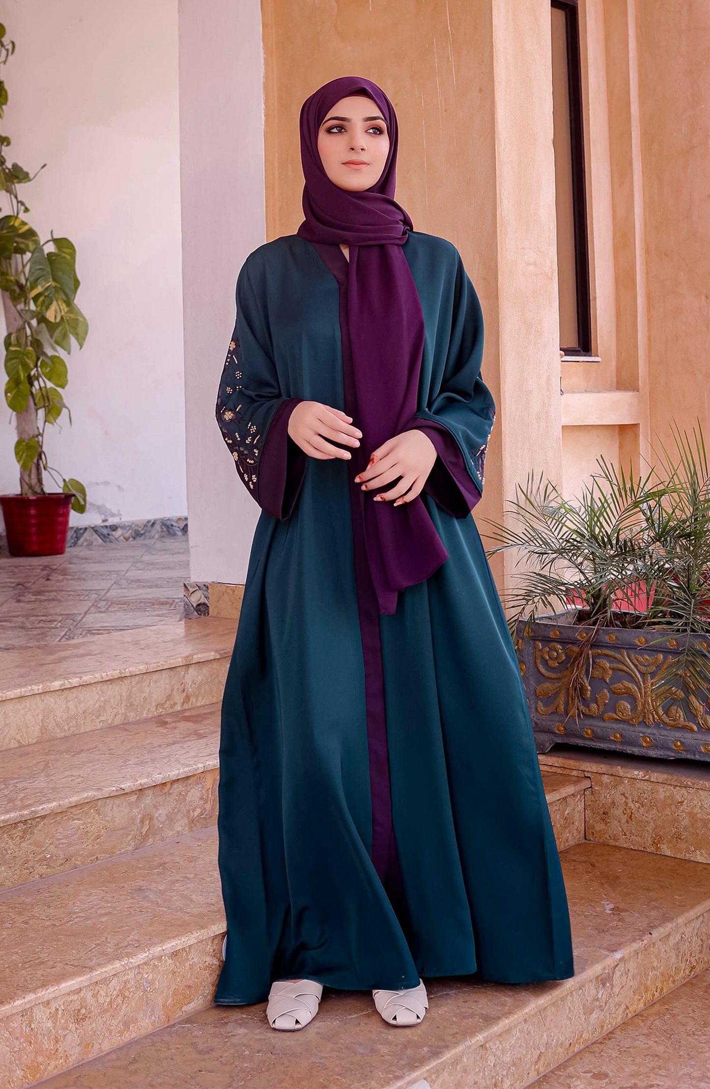 Sea Green Embellished Abaya