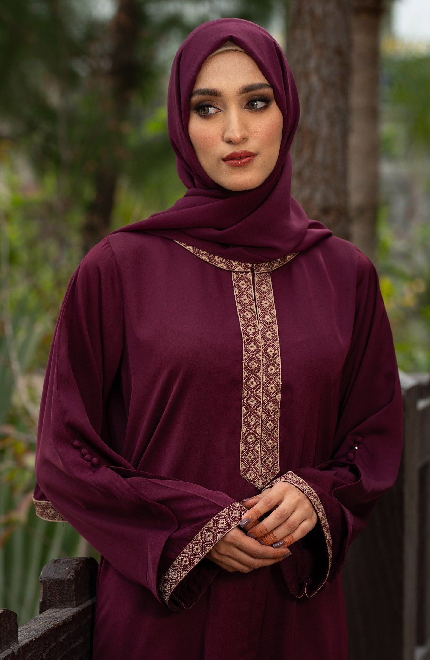 Plum Embroidered Abaya