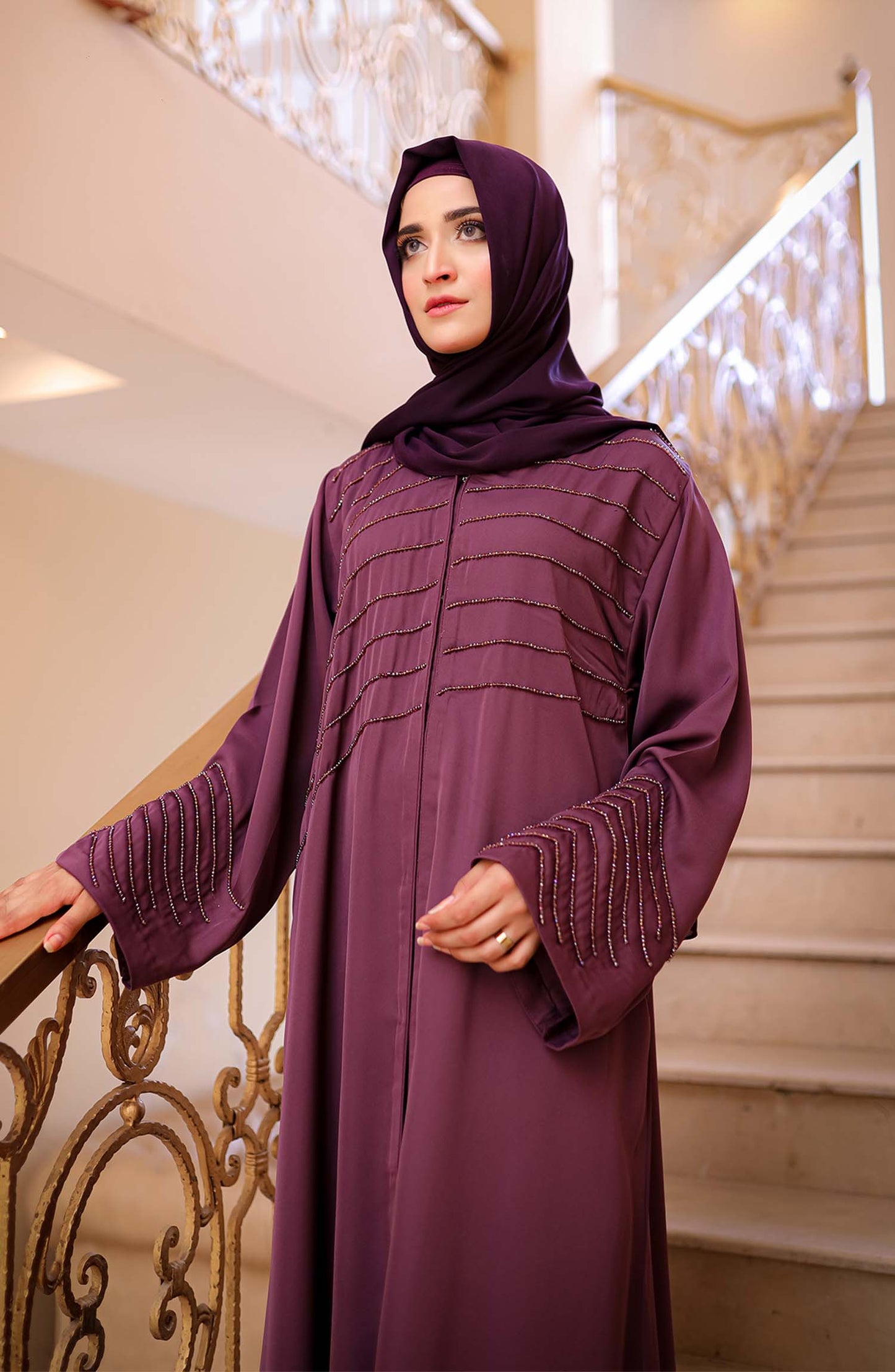 Dark Mauve Embellished Abaya