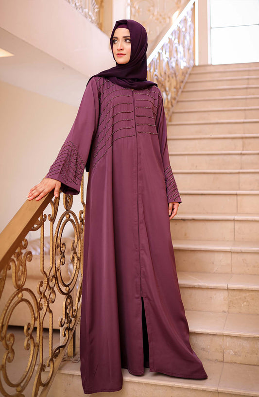 Dark Mauve Embellished Abaya