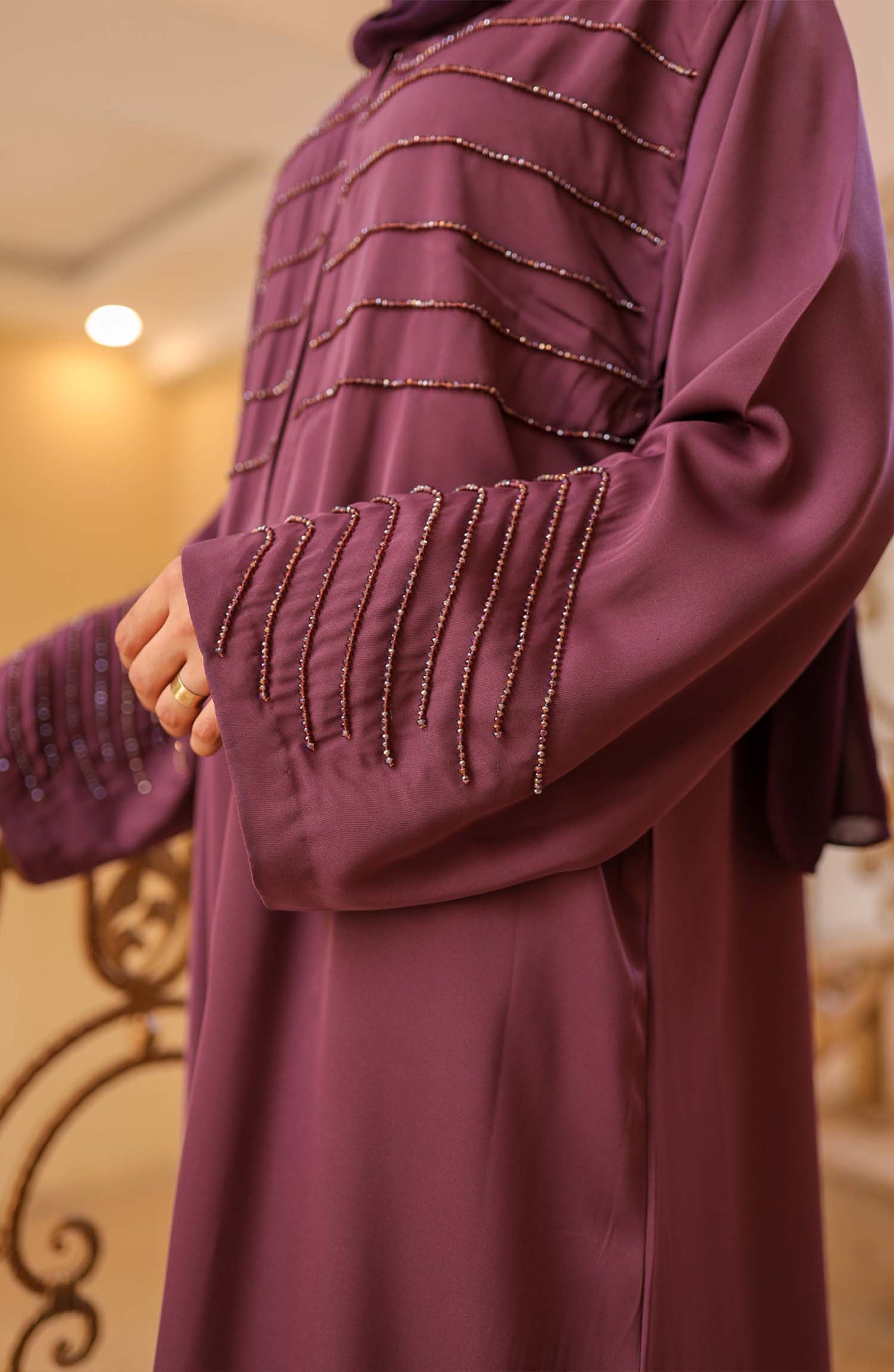 Dark Mauve Embellished Abaya