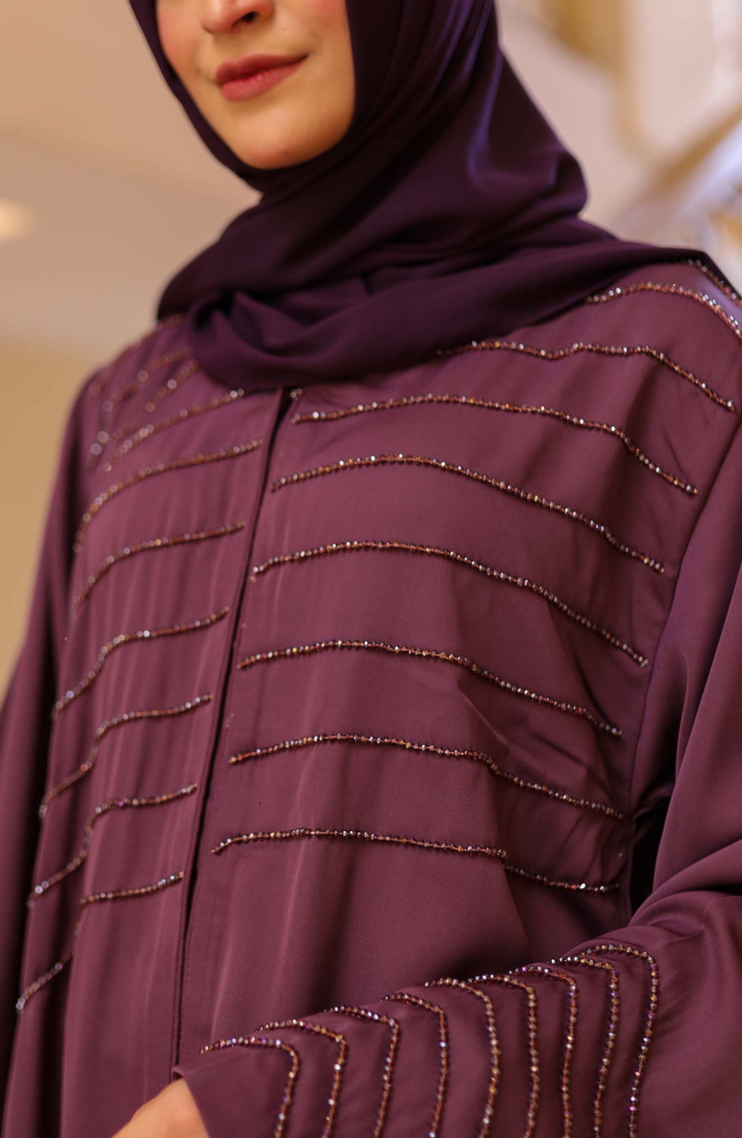 Dark Mauve Embellished Abaya