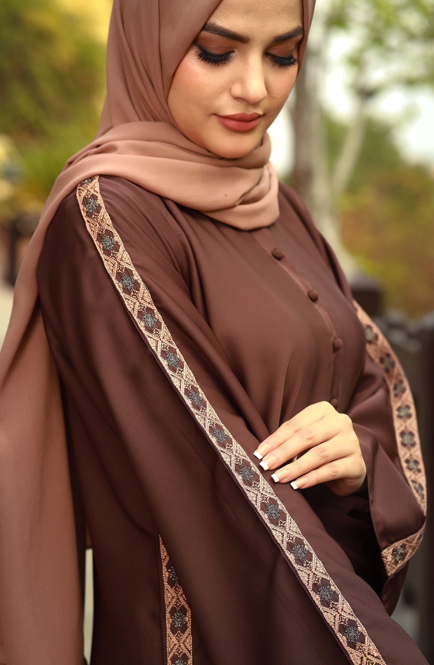 Brown Embroidered Abaya