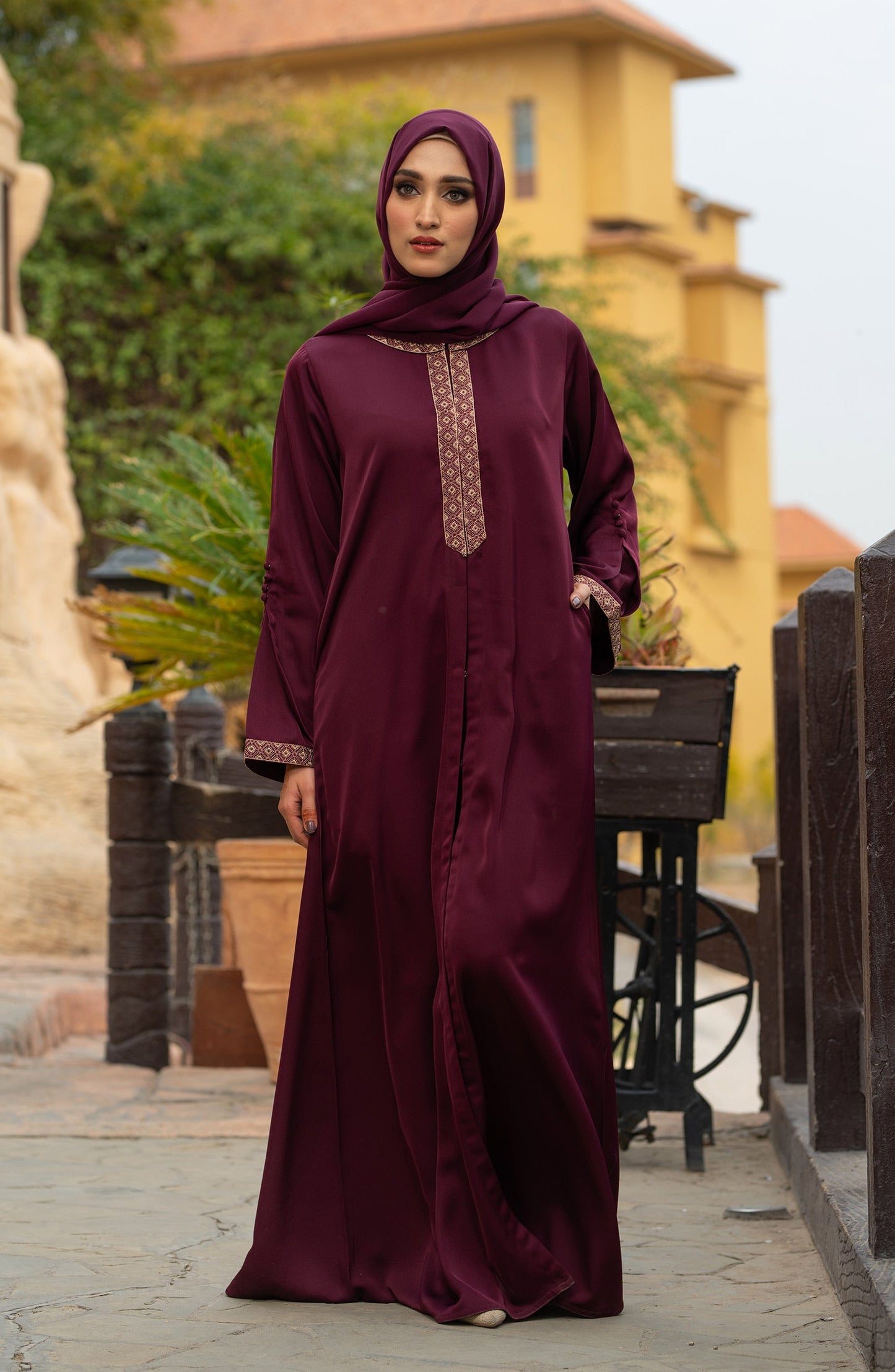 Plum Embroidered Abaya