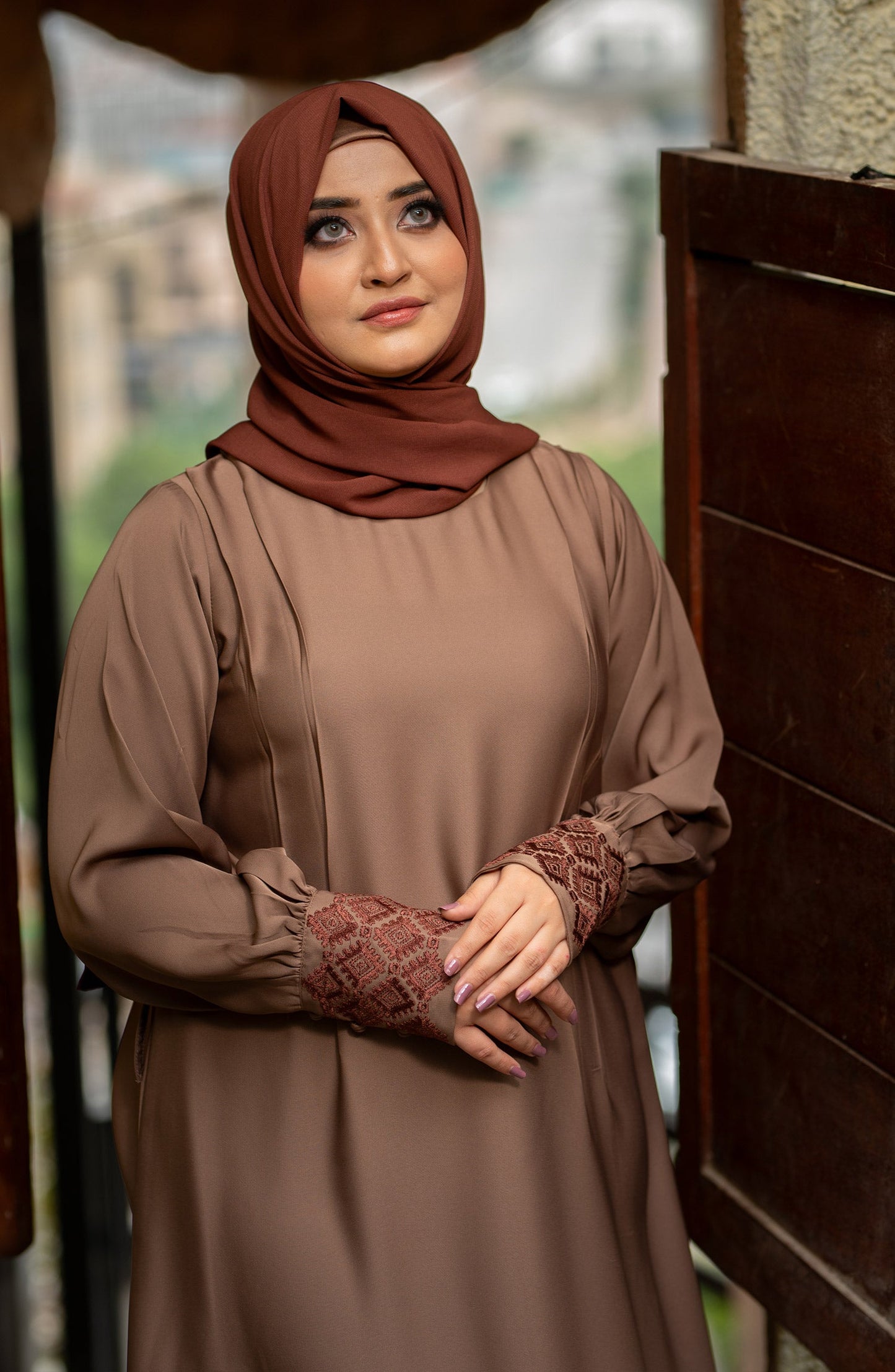 Beige Embroidered Abaya