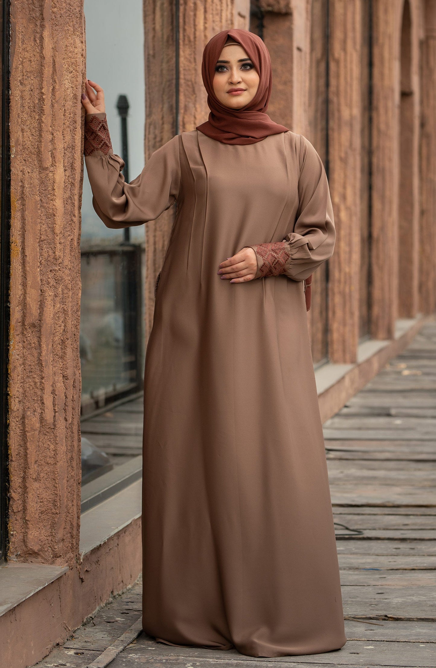 Beige Embroidered Abaya