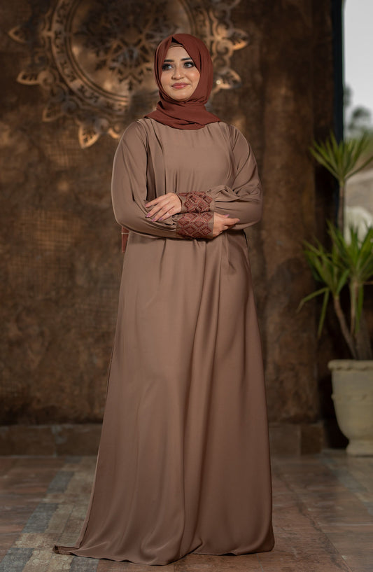 Beige Embroidered Abaya