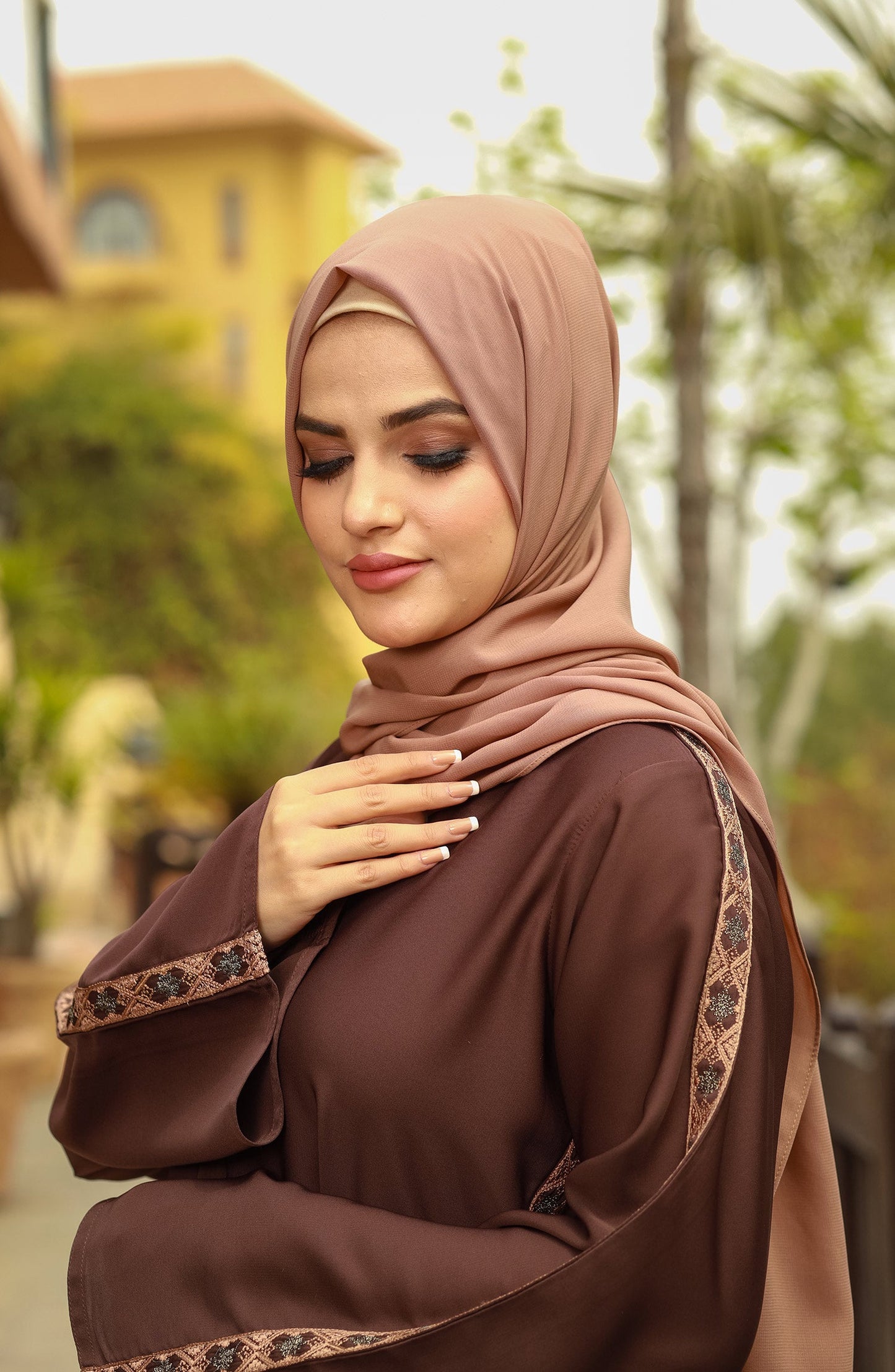 Brown Embroidered Abaya