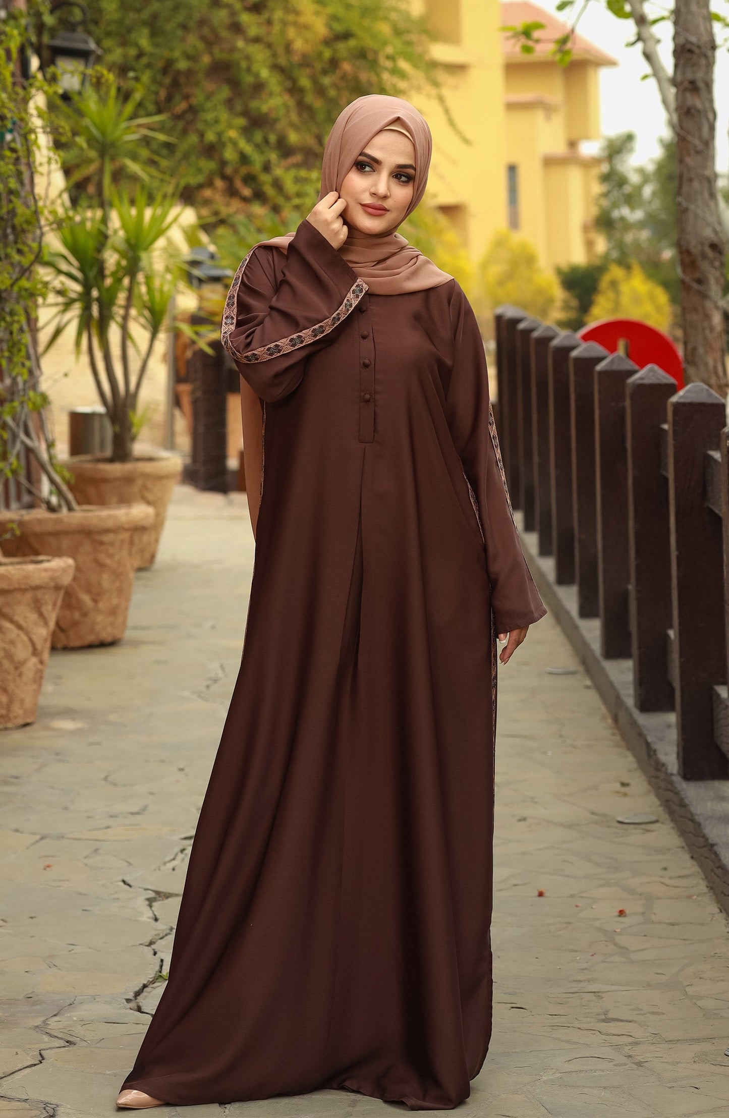 Brown Embroidered Abaya