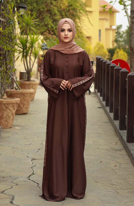 Brown Embroidered Abaya