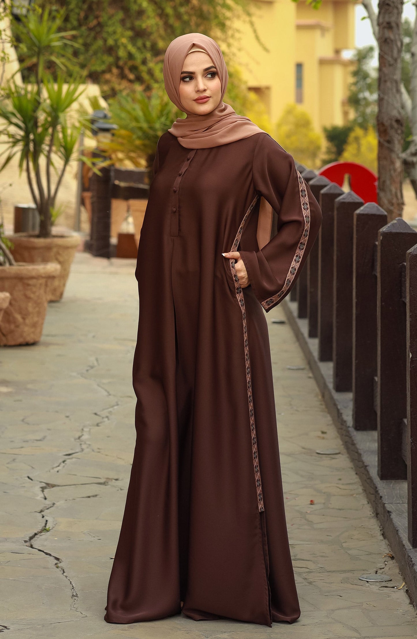 Brown Embroidered Abaya