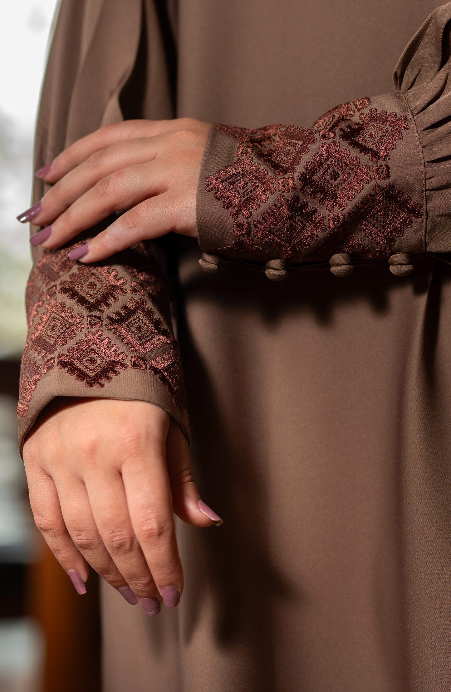 Beige Embroidered Abaya