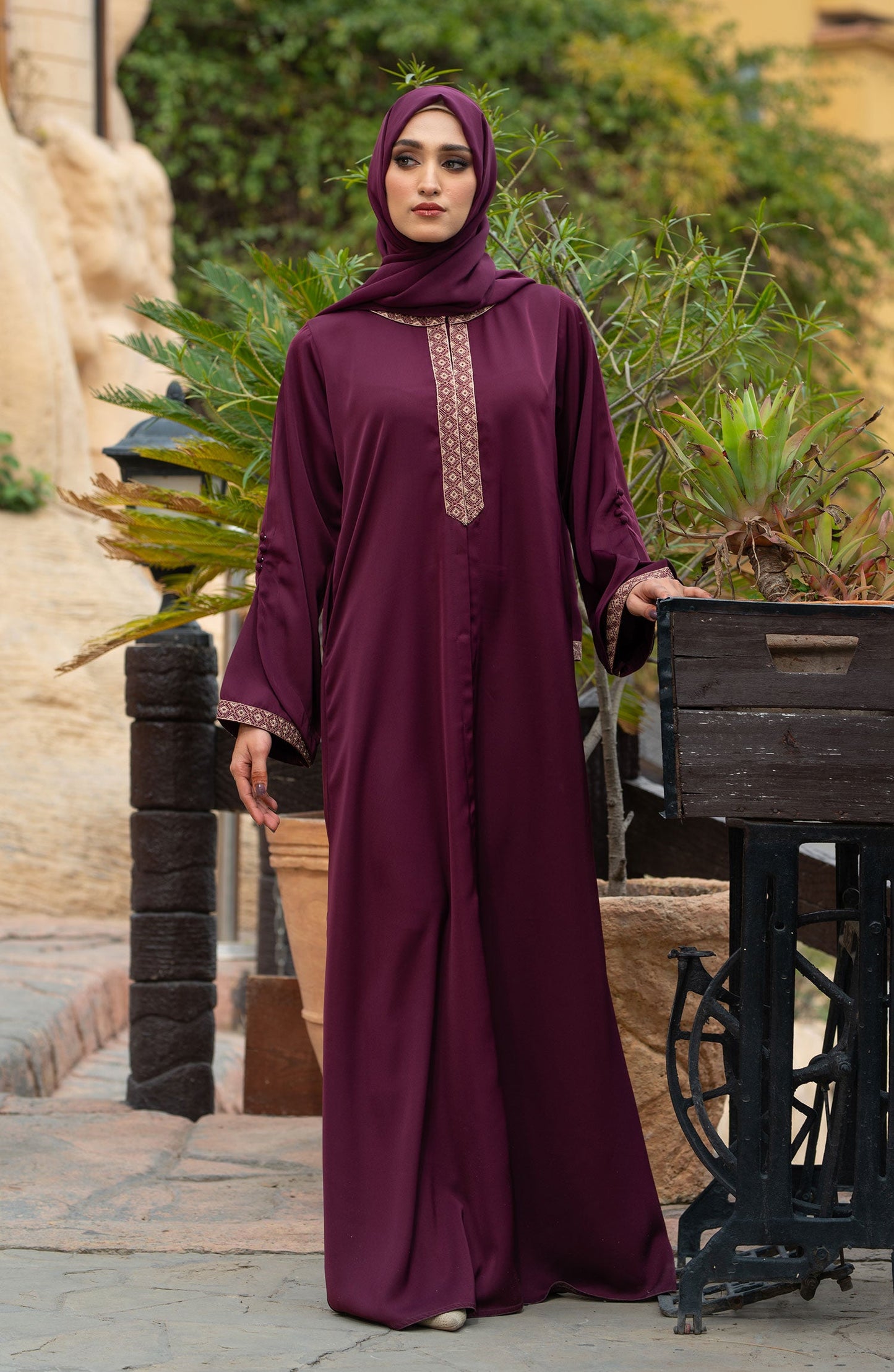 Plum Embroidered Abaya