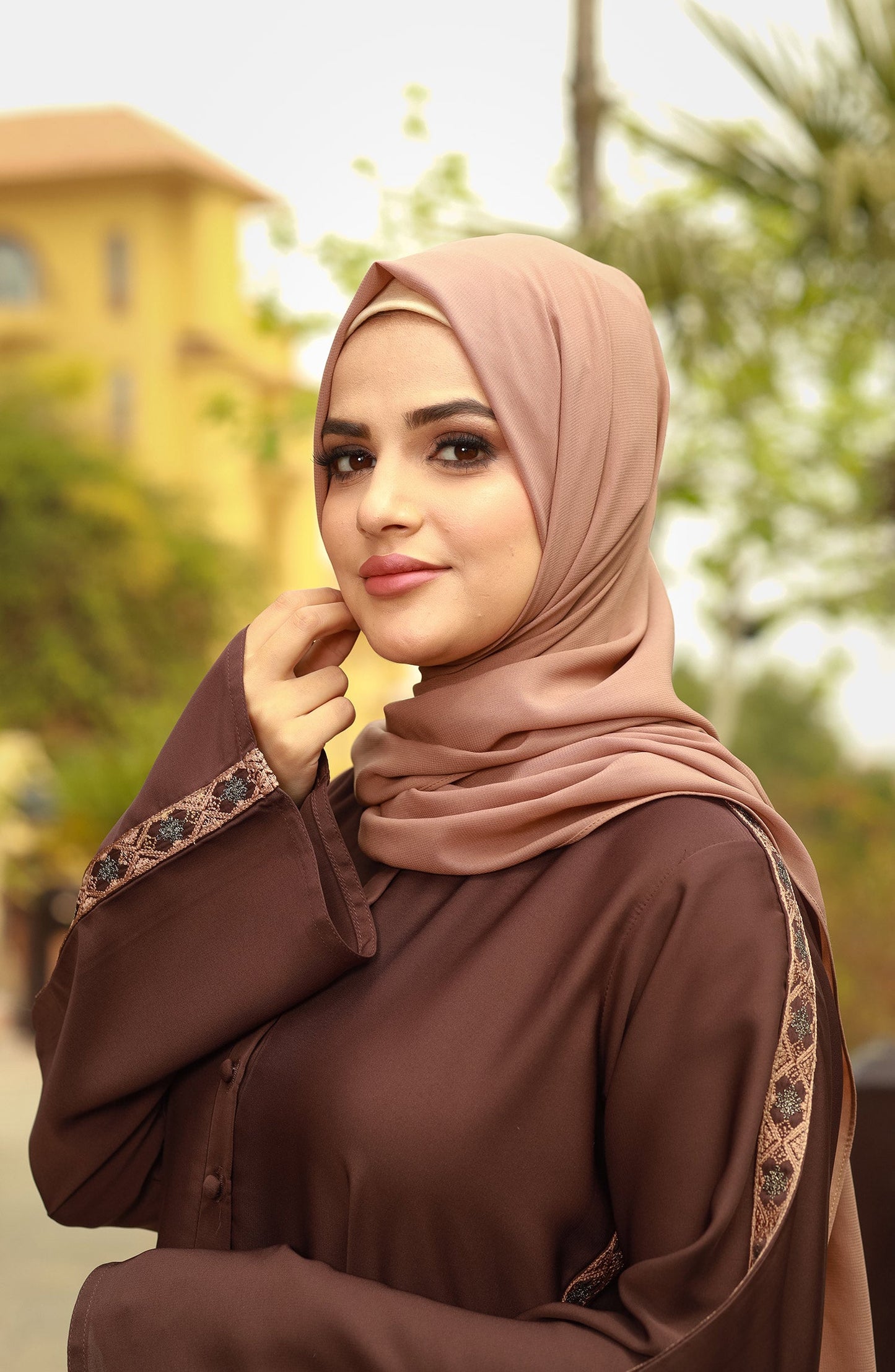 Brown Embroidered Abaya