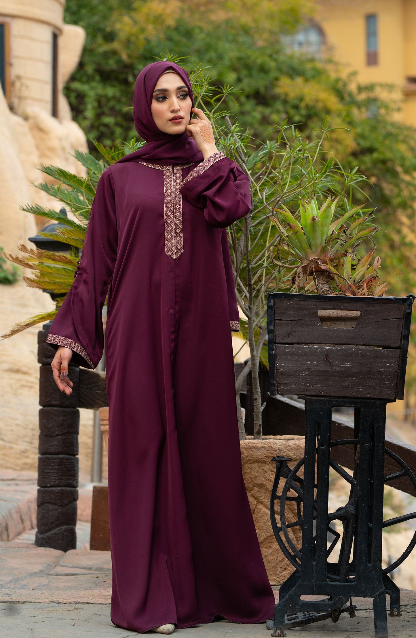 Plum Embroidered Abaya