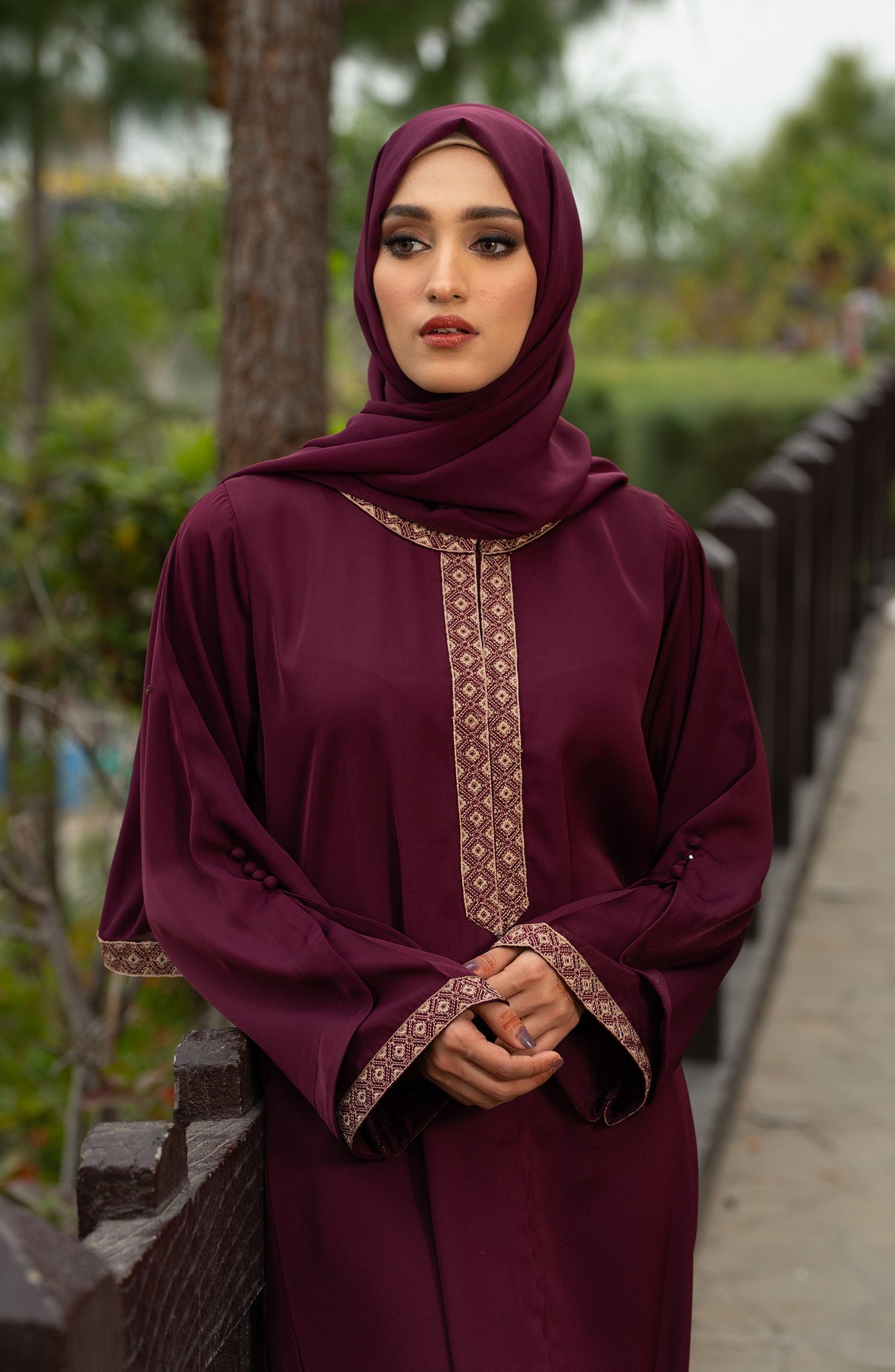 Plum Embroidered Abaya